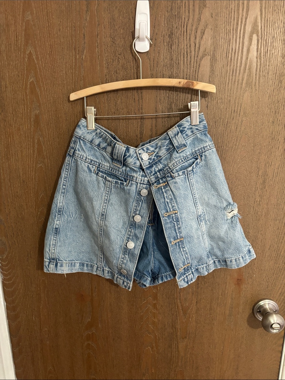 Free People Light Blue High-Waist Button-Front Denim Shorts